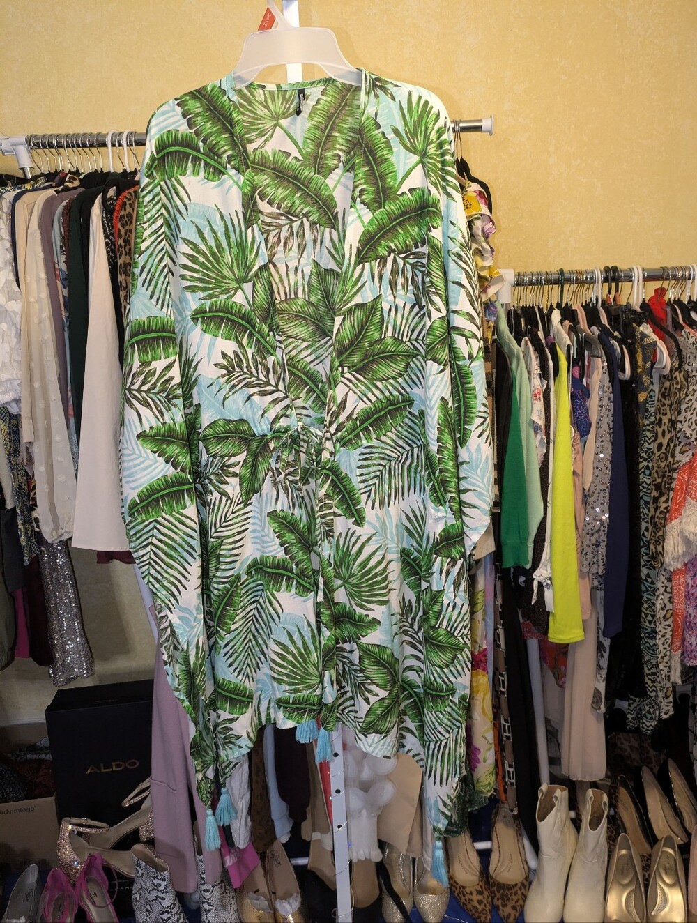 BCBG Paris Tropical Print Drawstring Kimono Beach Coverup Size 2X/3X Or OS